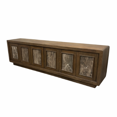 71409 - Valterra Dark Brown Wood w/ Cappuccino Marble 6 Door Media Console