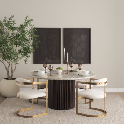 69451V - Hollyfield II Cream Fabric Seat W/ Gold Iron Frame Dining Chair