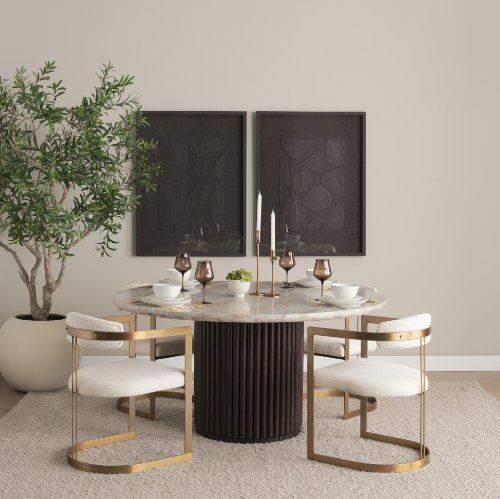 69451V - Hollyfield II Cream Fabric Seat W/ Gold Iron Frame Dining Chair