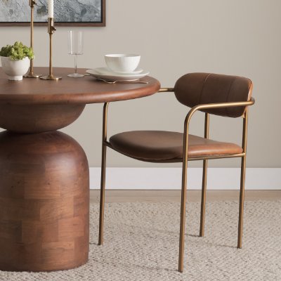 71227 - Parker Brown Leather Seat Gold Metal Frame Dining Chair