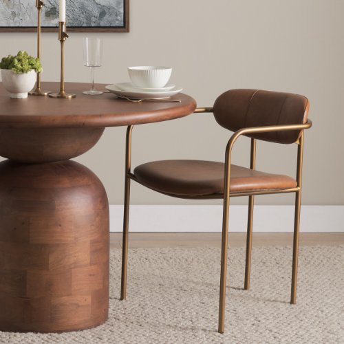 71227 - Parker Brown Leather Seat Gold Metal Frame Dining Chair