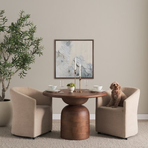 71220-AB - Atlas 42"  Warm Mid-Brown Wood Stacked Pedestal Base Round Dining Table 