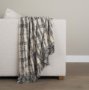 71450 - Pendle Cream w/ Woven Black Plaid Pattern Cotton Throw Blanket