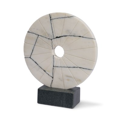 71475 - Orin White Marble Round Disc Decorative Object