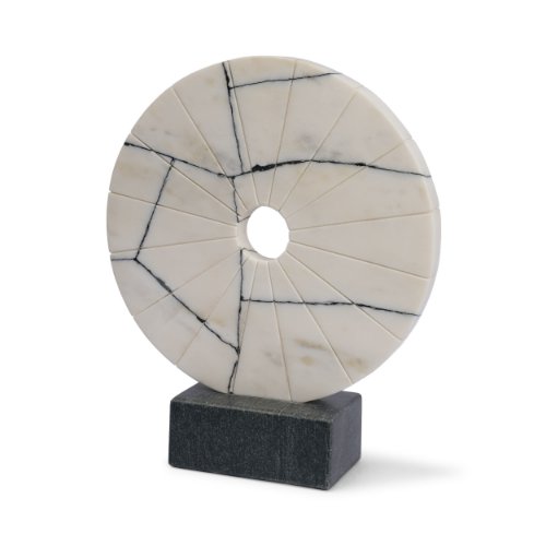 71475 - Orin White Marble Round Disc Decorative Object