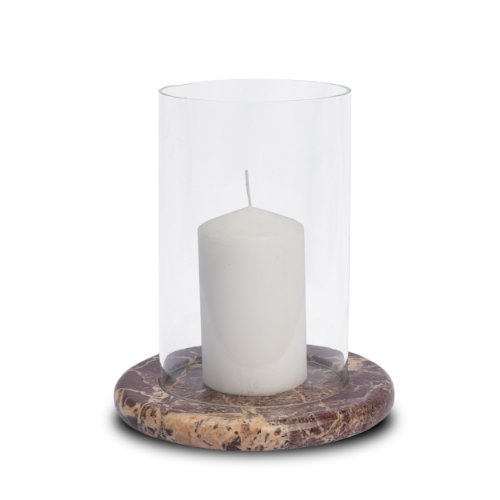 71491 - Bordo Red Marble w/ Glass Hurricane Candle Holder