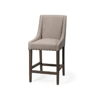 Kensington Low Back 27.5in Seat Counter Stool | Beige Fabric w/ Wood