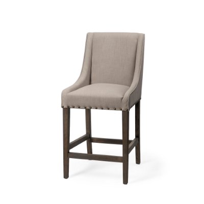 68588 - Kensington 27.5" Seat Height Beige Fabric Seat Brown Wood Frame Counter Stool