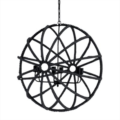 65270 - Ava II (35"x36") Black Metal and Wooden Bead Six Bulb Chandelier 