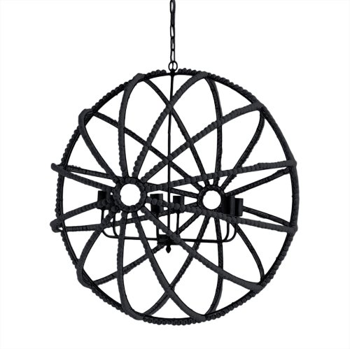65270 - Ava II (35"x36") Black Metal and Wooden Bead Six Bulb Chandelier 