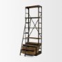 50372-AB - Brodie VII 32L x 22W x 94H Brown Wood Gun-Metal Bracing Four Shelf Shelving Unit