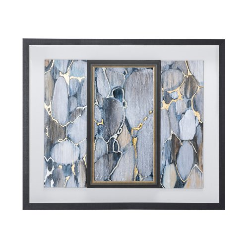 13030 - River Rocks by Liz Jardine a Hand Embellished Textured Framed Art Print Matted under Glass