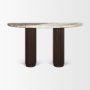 71287-AB - Marbrello Pink Marble Top Dark Brown Fluted Wood Half Moon Console Table Top