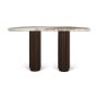 71287-AB - Marbrello Pink Marble Top Dark Brown Fluted Wood Half Moon Console Table Top