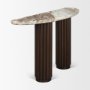 71287-AB - Marbrello Pink Marble Top Dark Brown Fluted Wood Half Moon Console Table Top