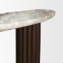 71287-AB - Marbrello Pink Marble Top Dark Brown Fluted Wood Half Moon Console Table Top