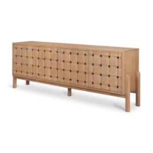 Trellyn Light Brown Solid Wood 4-Door Sideboard with Carved Woven Doors