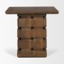 71296 - Trellyn Dark Brown Wood w/ Carved Woven Base Square Accent Table