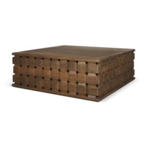 Trellyn 48" Dark Brown Wood w/ Carved Woven Base Square Coffee Table