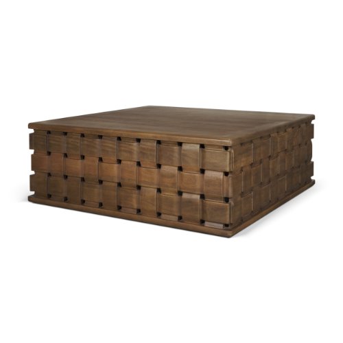 71298 - Trellyn 48" Dark Brown Wood w/ Carved Woven Base Square Coffee Table