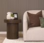 71344 - Lyonne Round Medium Brown Oak Wood Pedestal Side Tables