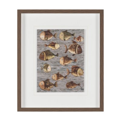16195 - Fish Pattern I by Mercana Studio Hand-Embellished Textured Framed Artwork Matted under Glass