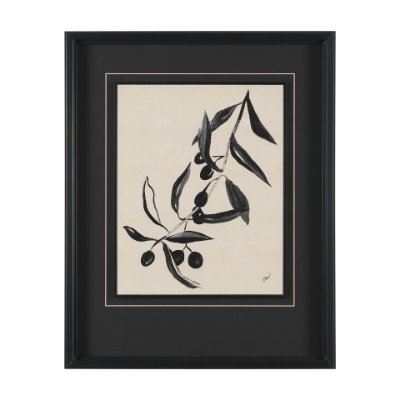 16236 - Olive Branch by Cristina Bartl Villa Hand-Embellished Textured Framed Artwork Matted under Glass