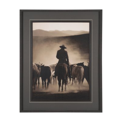 16252 - Western Horse Drive by Andreas Magnusson Textured FramedPhoto Print Matted under Glass