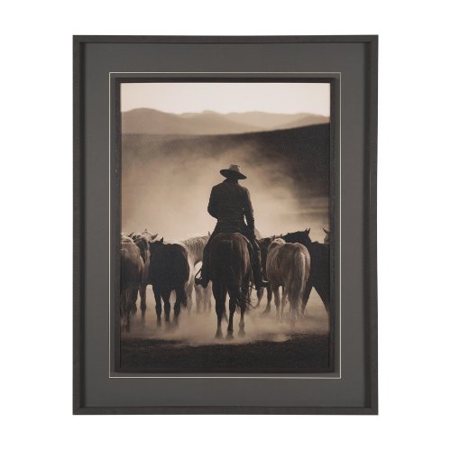 16252 - Western Horse Drive by Andreas Magnusson Textured FramedPhoto Print Matted under Glass