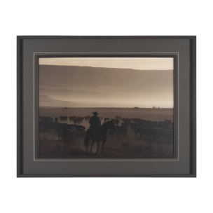Golden Hour Cowboy Herd by Andreas Magnusson Textured FramedPhoto Print Matted under Glass