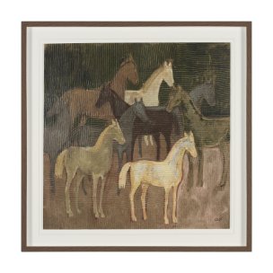 Horse Herd by Mercana Studio Hand-Embellished Textured Framed Artwork Matted under Glass