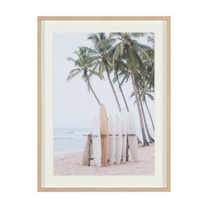 Tropical Surfboards On Beach by Andreas Magnusso Framed Photo Print Matted under Glass
