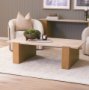 71329-AB - Milos Travertine Top w/ Light Brown Oak Wood Coffee Table