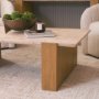 71329-AB - Milos Travertine Top w/ Light Brown Oak Wood Coffee Table