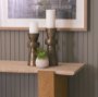 71330-AB - Milos Travertine Top w/ Light Brown Oak Wood Console Table