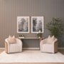 71330-AB - Milos Travertine Top w/ Light Brown Oak Wood Console Table