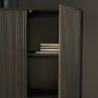71340 - Cinder Distressed Dark Brown Wood Reeded 2-Door Closed Tall Cabinet