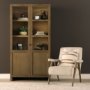 71328 - Henry Dark & Light Brown Oak Wood w/ Glass Doors Curio Cabinet
