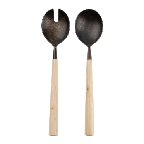 IN7114 - Maple Wood Salad Servers S/2, Tumbled Black