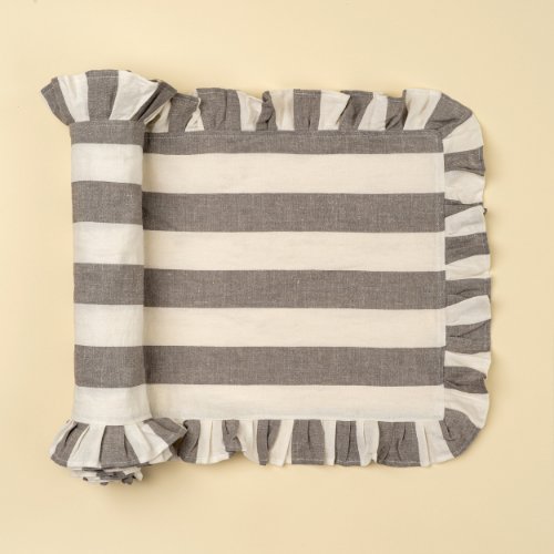 IN6248 - Ruffle Thick Stripe Table Runner - 112"L, Grey