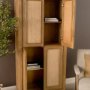 71379 - Valterra Light Brown Wood w/ Travertine 4 Door Tall Cabinet