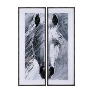 White Horse Portrait by Mercana Studio Hand Embellished Textured Framed Art Print Matted under Glass