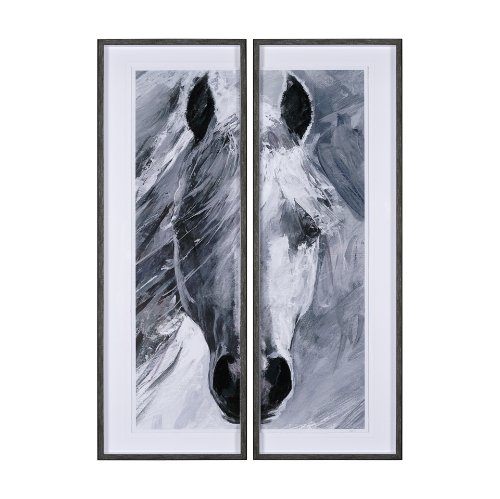 14981 - White Horse Portrait by Mercana Studio Hand Embellished Textured Framed Art Print Matted under Glass