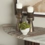 71287-AB - Marbrello Pink Marble Top Dark Brown Fluted Wood Half Moon Console Table Top