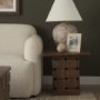 71296 - Trellyn Dark Brown Wood w/ Carved Woven Base Square Accent Table