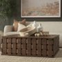 71298 - Trellyn 48" Dark Brown Wood w/ Carved Woven Base Square Coffee Table