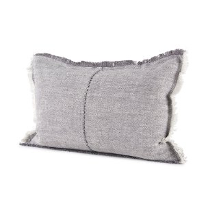 Thais 13x21 Gray Fabric Fringed Pillow Cover w/Down Filler