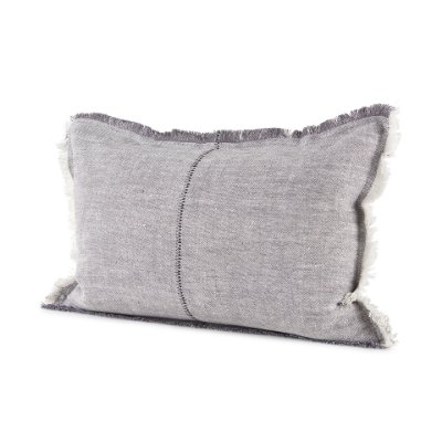 69416-CFD - Thais 13x21 Gray Fabric Fringed Pillow Cover w/Down Filler
