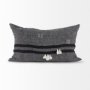69418-CFD - Sibyl 13x21 Black Fabric Striped and White Fringed Pillow Cover w/Down Filler
