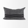 69418-CFD - Sibyl 13x21 Black Fabric Striped and White Fringed Pillow Cover w/Down Filler
